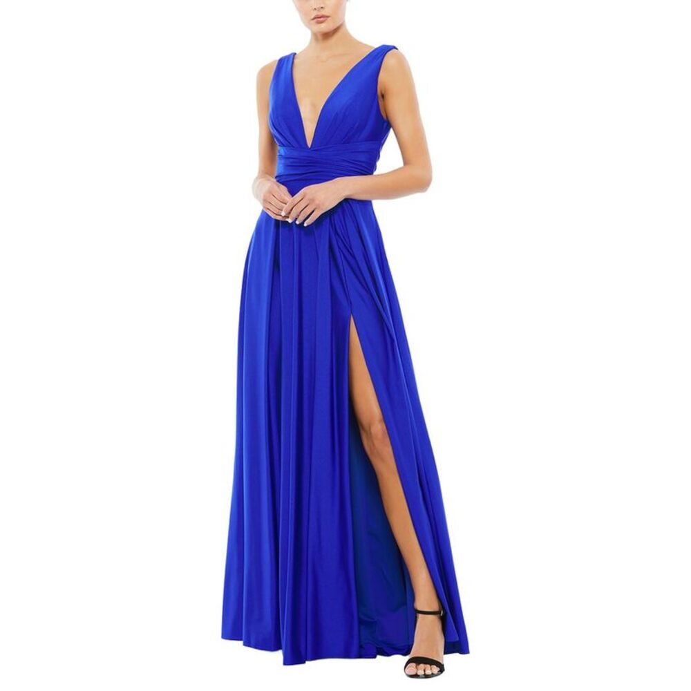 Mac Duggal Womens  V-Neck Gown, Blue
